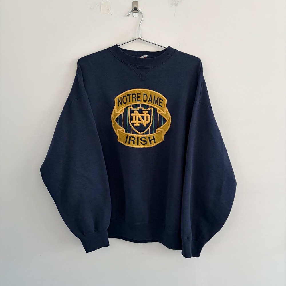 Vintage Midwest Embroidery Notre Dame Fighting Irish Sweatshirt Navy Blue XL